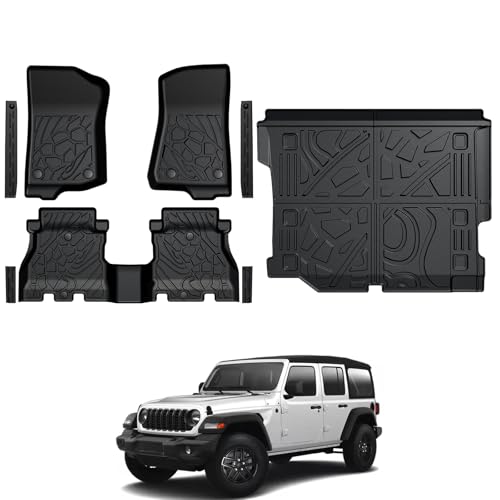 Floor Mats for Jeep Wrangler JL Gas 2018-2025 2026, All Weather Floor Mats Trunk Cargo Liner and Door Sill Guards Accessories (Fit 4-Door Unlimitied) - size: For Jeep Wrangler Jl | 2018-2026