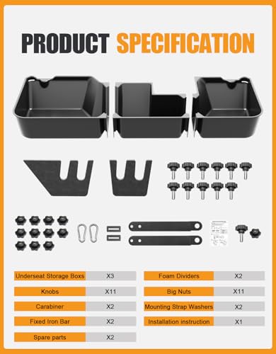 KINGGERI Under Seat Storage Boxes - Compatible with 2019-2026 Dodge Ram 1500 Crew Cab (Not for Classic), Heavy Duty Upgraded Rear Under Back Seat Storage Truck Cargo Black Tool Box Organizer - size: Compatible with 2019-2026 Dodge Ram 1500