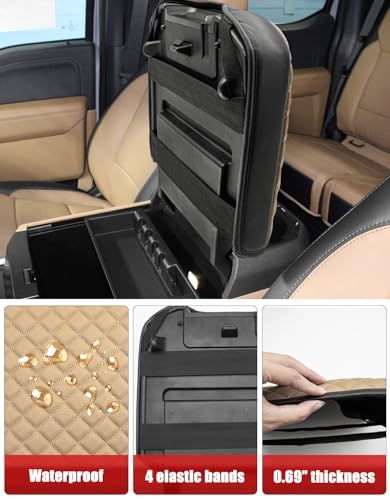 KBH Center Console Armrest Cover for F250-F550 Super Duty 2023-2026, Bucket Seat, Vinyl Leather Interior Trim, Arm Rest Lid Cushion Rrotector, Anti-Scratch, Baja Tan - color: Baja Tan
