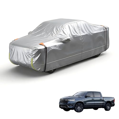 Wigoo Dodge Ram 1500 Truck Car Cover Accessories 2019-2026, Custom Fit Waterproof All Weather Outdoor Full Pickup Cover, Windproof UV Rain Snow Dust Protection, Door Zipper, Reflective Strips - size: for Dodge RAM 1500 (2019-2026)