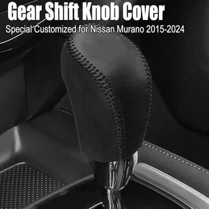 XITER with Murano Logo for Genuine Leather Gear Shift Knob Cover Car Protect Accessories Case for Nissan Murano 2015-2024(Black Stitches) - color: Black Stitches