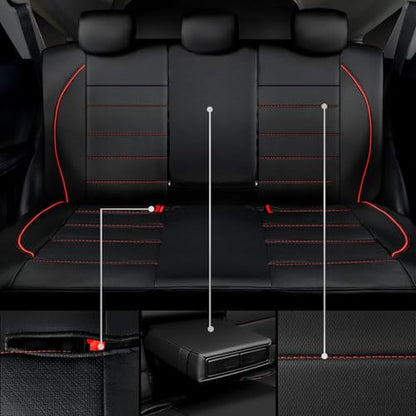CAR PASS Leather Back Seat Cover,Piping Waterproof Bench Seat Cover, Rear Seat Cover Universal Fit for Cars Sedans SUVs Truck 95% Automotive Interior Backseat Car Covers (Rear,Black and Red) - color: Black Red Rear