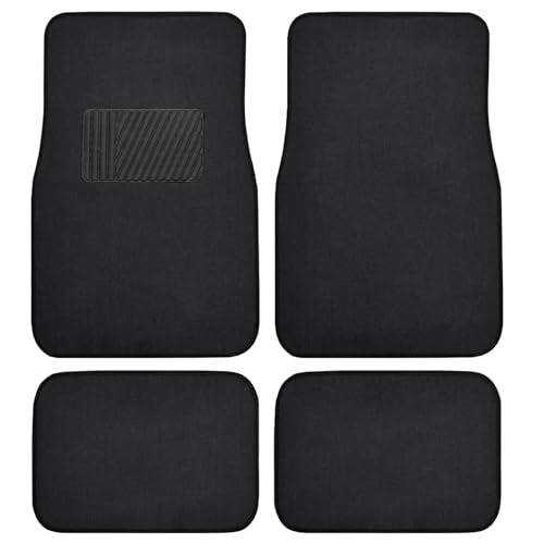 BDK Premium Black Carpet Floor Mats for Cars - Universal Fit Interior 4-Piece Car Mats Full Set with Vinyl Heel Pad Protector - Cute Car Accessories Interior Floor Covers for SUVs & Trucks - color: Black