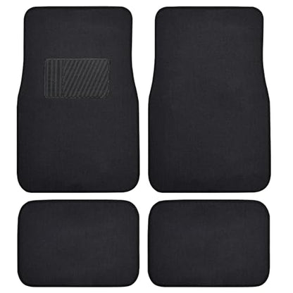 BDK Premium 4PC Set of Carpet Car Floor Mats with Vinyl Safety Heel Pad for Car, Truck, SUV, Coupe Sedan, Black (MT-100-BK) - color: Black