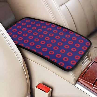 Phish Red Donut Circles On Blue Auto Center Console Cover Universal Car Armrest Pad Waterproof Women Men Automotive Interior Accessories for Most Vehicle SUV - color: Phish Red Donut Circles On Blue
