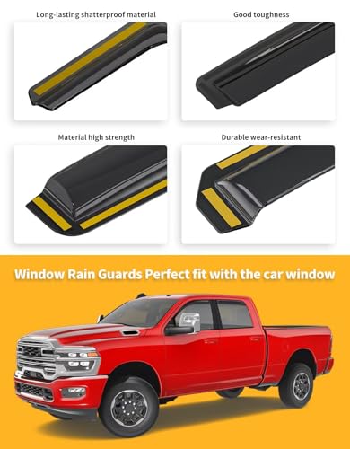 in-Channel Window Rain Guards Fit for Truck Dodge RAM 2500 3500 2019-2026 Crew Cab Extra Durable Window Visors Window Deflectors Vent Visors Vent Shades Car Accessories-4 pcs 2-Q07 - size: Fit for 2019-2026 Dodge RAM 2500 3500 Crew Cab