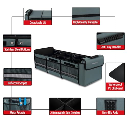 Farasla Waterproof Trunk Organizer with Insulated Leakproof Cooler Bag, Foldable Cover, Adjustable Securing Straps (4-in-1 w/Cooler, Gray) - color: Gray