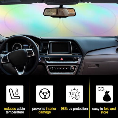 Windshield Sun Shade Foldable Car Front Window Covers for Car Accessories Sun Heat UV Rays Visor Protector Protection for Universal Cars SUV Truck (Rainbow) - style: Rainbow