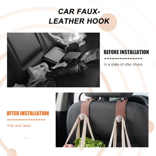 2PCS Car Seat Headrest Hook, Cute Heart Vehicle Backseat Purse Bag Hanger Organizer, Auto Seat Back Storage Holder for Groceries Coats Umbrellas, Universal for Vehicles (Brown)