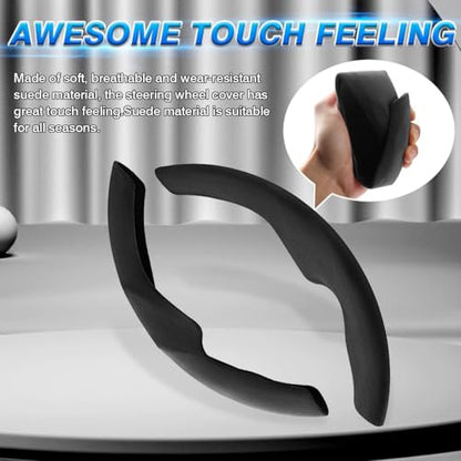 Shademax Custom-Fit for Tesla Steering Wheel Cover, Tesla Model Y 2020-2025 /Model 3 2017-2023Suede Steering Wheel Cover Protector, Non-Slip, Model Y/3 Accessories (Black) - color: Black