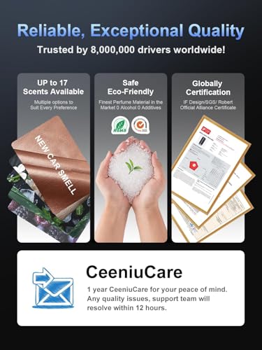Ceeniu Smart Car Air Fresheners, New smell experience by Ultrasonic mist, Auto On/Off, Powerful Built-in Battery, Long lasting natural fragrance, Adjustable car freshener, Bamboo scent - style: Bamboo Forest