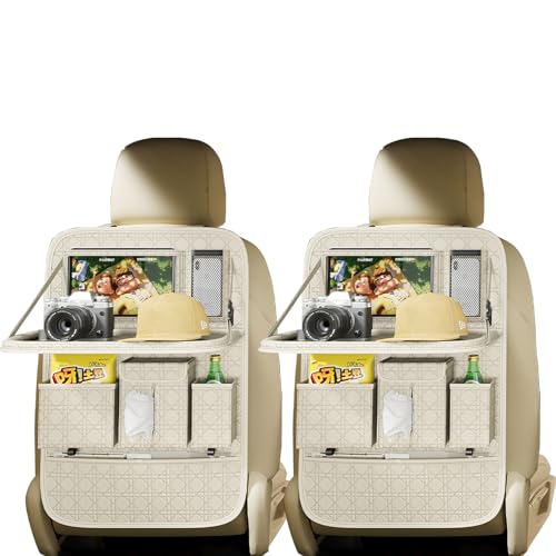 GMQ Backseat Car Organizer, Car Back Seat Organizers with Tray,Multifunctional Car Seat Back Organizer with Foldable Tablet Holder (Beige, 2 PCS) - color: Beige, size: 2 PCS