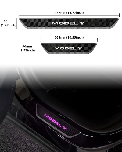 KEWISAUTO Door Sill Cover Protector with LED Light for Model Y, Pedal Pathway Lights Door Welcome Courtesy Pedal Mood Light for 2020-2024 Tesla Model Y Accessories (Carbon Fiber Style) - 4PCS