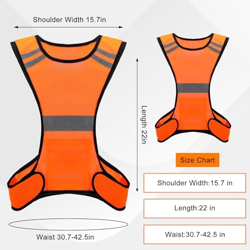 Ptwola Reflective Running Vest High Visibility Running Gear with Large Pocket Night Lightweight Reflective Safety Vest - color: Orange