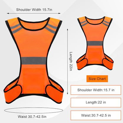 Ptwola Reflective Running Vest High Visibility Running Gear with Large Pocket Night Lightweight Reflective Safety Vest - color: Orange