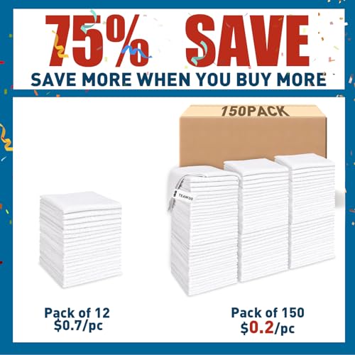 TEAWOO White Microfiber Towels- 150 Pack, Microfiber Cleaning Cloths Bulk, Microfiber Towels for Cars, Cleaning Rags (12x12 inches) - color: White, size: 150 Pack