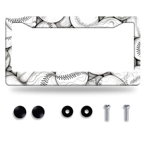 Baseball License Plate Frame Funny Ball License Plate Frames Stainless Steel Accessories Cars Decor with 2 Holes and Screws Fits Standard Us Ca Vehicles License Plate Holder Size 12.2 X 6 Inch - color: Baseball