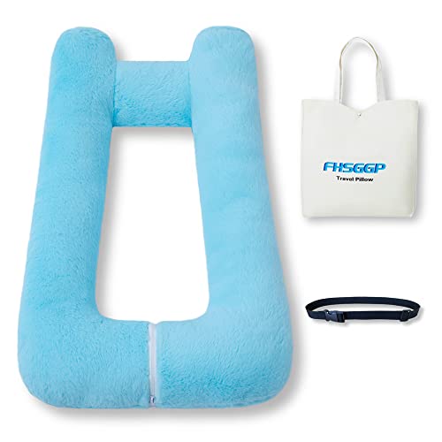 FHSGGP Travel Pillow Upgraded Version of Aircraft Travel Neck Pillow with Storage Bag, Sleep Pillows for Travel by Train, Car, or Plane, Supporting The Head and Body, Travel Pillow for Kids Blue - color: C-blue[upgraded]