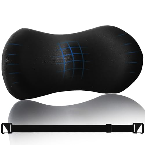 Lumbar Pillow with Adjustable Strap, Memory Foam Lumbar Support Pillow for Office Chair and Car Seat, Back Pillow for Lower Back, Back Support Pillow for Sitting, Driving, Traveling - color: Black