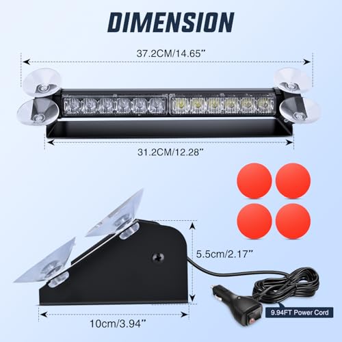 Nilight 12LED Traffic Advisor Strobe Light Bar Red White Emergency Warning Hazard Safety Dash Front/Rear Windshield Flashing Lights for Cars Trucks Police Firefighter Plow Construction Vehicles - color: Red White