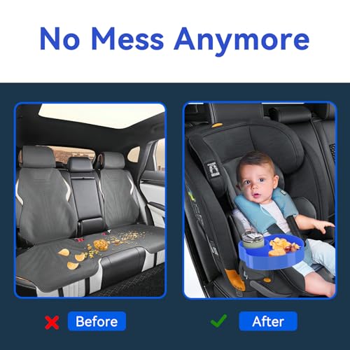 [2 Packs] Kids Car Seat Tray, Travel Tray with Cup Holder for Toddler Baby, Kids Car Seat Food Snack Organizer for Road Trip, Stroller snack, travel must haves - Blue - color: Blue-2 Packs