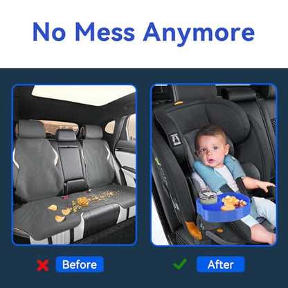 [2 Packs] Kids Car Seat Tray, Travel Tray with Cup Holder for Toddler Baby, Kids Car Seat Food Snack Organizer for Road Trip, Stroller snack, travel must haves - Blue - color: Blue-2 Packs