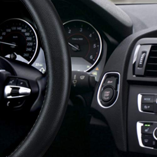 Haokay Heavy Duty Pure Cowhide Steering Wheel Cover, Black Genuine Leather Steering Wheel Cover Men Women Universal 14.5 to 15 Inch - color: BLACK-1