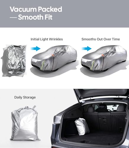Wigoo Tesla Model 3 Car Cover Accessories (2017–2026), Custom Fit All-Weather Outdoor, Waterproof UV Sun & Heat Protection, Ventilated Design, Windproof, Smooth Paint-Safe Lining, Charging Port Zipper - size: For Tesla Model 3 (2017-2026)