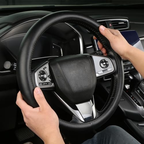 Leather Steering Wheel Cover, Anti-Slip, Safety, Soft, Breathable, Adaptable to 14.5-15 inches Steering Wheel Fit SUV Jeep Van Sedan, Car Steering Wheel Protector for Women Men,Classic Black - color: Classic Black