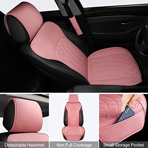 1 Pack Leather Front Car Seat Cover, Universal Sideless Car Seat Protector with Storage Pocket and Seat Belt Pad, Waterproof Automotive Seat Cover Cars Trucks SUV(Pink) - color: front 1pcs pink