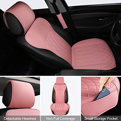 1 Pack Leather Front Car Seat Cover, Universal Sideless Car Seat Protector with Storage Pocket and Seat Belt Pad, Waterproof Automotive Seat Cover Cars Trucks SUV(Pink) - color: front 1pcs pink