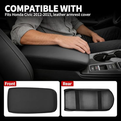 Center Console Armrest Cover Compatible with Honda Civic 2012-2015 Accessories, Premium Leather Arm Rest Cover Pad, Car Middle Console Cover (Black) - size: 2012-2015 Honda Civic
