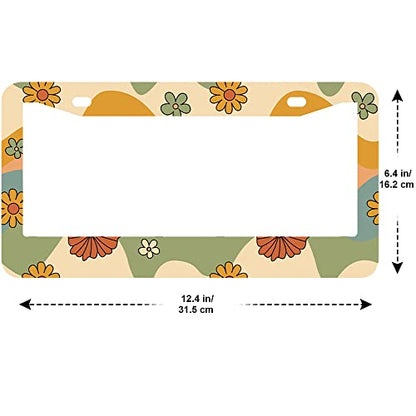 2Pcs Flower Retro License Plate Frames Cover Holders Stainless Steel Retro Flowers License Plate Cover with Screw Caps Cover and Screwdriver Set - 2-Hole for Girl Women (Flower Retro) - color: Flower Retro