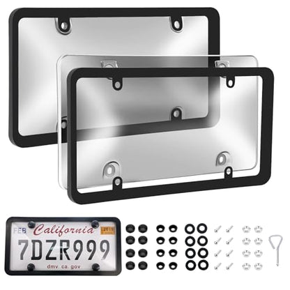 Transparent License Plate Cover and Frames, 2Pack Grey Clear Front and Rear License Plate Holder with Screws & Caps, Unbreakable Car Licence Plate Frame, Universal Fit for Most US Plates - color: grey-clear