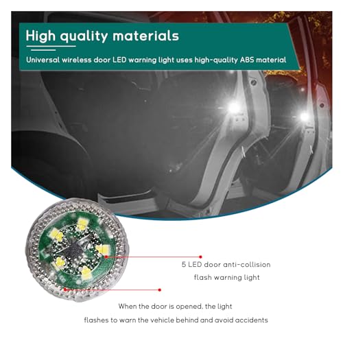 Dickno 4 PCS Wireless Car Door LED Warning Lights, 5 LED Roadside Auto Flashing Safety Signal Light for Anti Rear End Collision, Universal Strobe Flashing Light for Car SUV Truck (White) - color: White