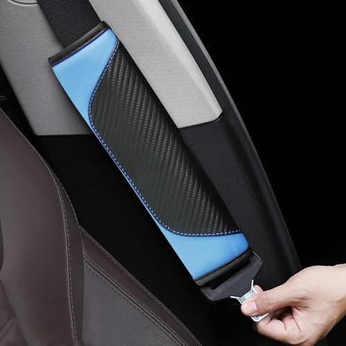 2PCS Car Seat Belt Cover, Carbon Fiber Safety Seatbelt Shoulder Strap Covers, Breathable Leather Soft Harness Pad for Car Interior Accessories (Black/Blue) - color: Black/Blue