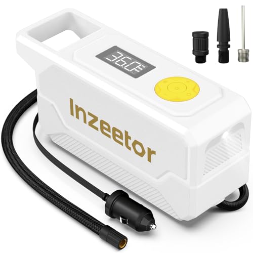 Tire Inflator Portable Air Compressor, 12V DC Auto Shutoff Air Pump with Digital Pressure Gauge and Emergency LED Light for Car Tires, Bicycle & Balloons, White - color: White