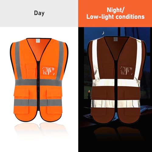 High Visibility Vest Safety Vest with Pockets and Zipper Meets ANSI/ISEA Standard(1 Pack 5 Pack) - color: Orange-mesh, size: Medium
