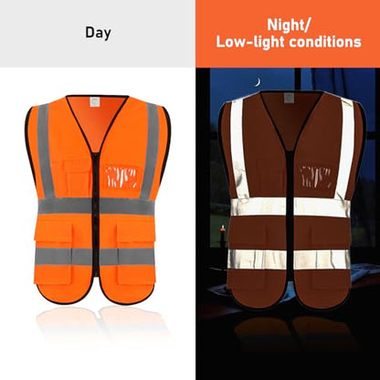 High Visibility Vest Safety Vest with Pockets and Zipper Meets ANSI/ISEA Standard(1 Pack 5 Pack) - color: Orange-mesh, size: Large