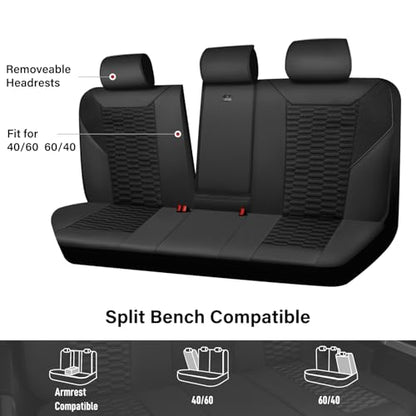 CAR PASS 3D Foam Mesh Leather Back Bench Car Seat Covers,Breathable Rear Seat Cover Universal Fit for Most Cars Sedans SUVs Vans Small Trucks 95% Automotive Backseat, Black - color: black rear, size: Rear