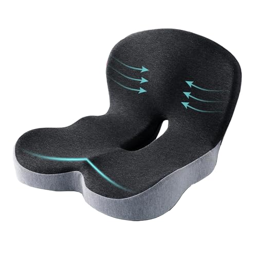 Seat Cushion Memory Foam Pads for Truck Driver Office Chair Cushion Home Chair Cushion Car Non Slip Pad Sitting Ergonomic Cushions for Office Workers Car Drivers (Dark Grey)