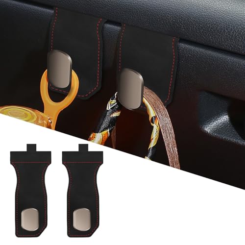 Adorila Car Glove Box Purse Hooks (2 Pack) - Vegan Leather Dashboard Hanger for Handbag & Grocery Bags, No-Adhesive Passenger Seat Organizer (Black)