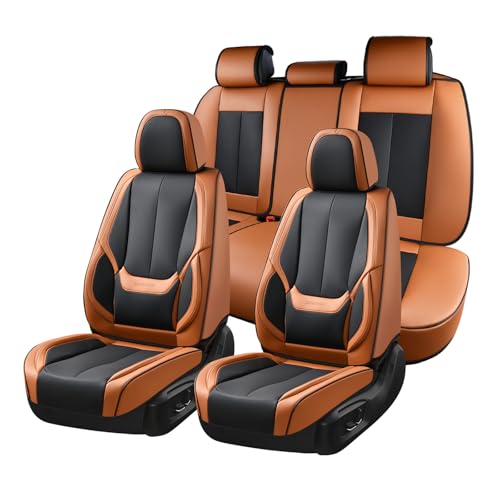 Coverado Seat Covers, Car Seat Covers Full Set, Leather Seat Covers for Cars, Car Seat Protector, Black Car Seat Covers Front Seats and Back Seats Universal Fit for Most Cars Brown-Black - color: Brown-black, size: FullSet