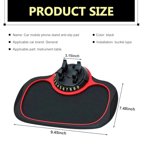 1 PC Multifunctional Car Anti-Slip Mat, PVC Extra Large Pad with Phone Holder, Dashboard Organizer with Temporary Number, Universal for Phones, Keys, Coins, Sunglasses (Black & Red)