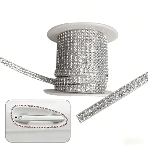 16.4 Ft Bling Diamond Car Self-Adhesive Trim, Crystal Rhinestone Car Dashboard Door Line Molding Decor Strip, Luxury Interior Exterior DIY Sticker for Women & Girls Auto Accessories (White) - color: White