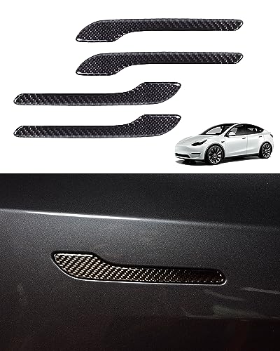 Door Handle Cover, Real Matte Carbon Fiber Door Handle Trim Protector Set Compatible with Tesla Model y Model 3 2017-2025 (4 Pieces) (Glossy Carbon Fiber with drip) - color: Glossy Carbon Fiber with drip