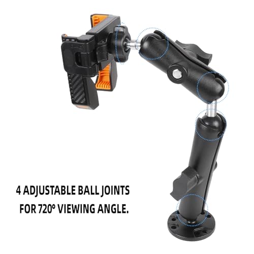 xik Phone Mount Holder with Double Adjustable arm for Boat Kayak Car Truck UTV - Round AMPS Base, [1s Lock & Release][360°Adjustable], Fits 4.7"-7.2" Phones, Heavy Duty, Wall Mount - style: Double-arm style