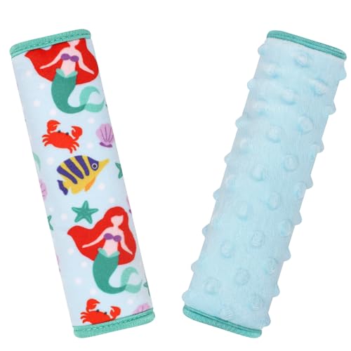 Seat Belt Covers for Kids, Double-Sided Use Shoulder Pads for Kids, Comfort Neck Strap Covers, Cute Car Seatbelt Cushion Covers for Boys Girls(2 Pack) - color: Mermaid World