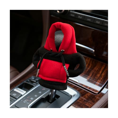 Car Gear Shift Hoodie, Mini Funny Fashionable Hooded Clothing Vehicle Gear Shift Knob Cover Stick Protector, Cute Automotive Shifter Decoration, Universal for SUV Sedan Truck (Black/Red) - color: Black/Red