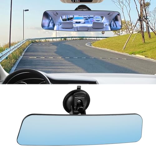 Auto Inside Rearview Mirror with Suction Cup, 12 Inch HD Wide Angle Extended Curved Mirror, 360 Degrees Adjustable Wide Viewing Car Accessories Universal for Cars Trucks Boat - color: Suction Cup/Blue